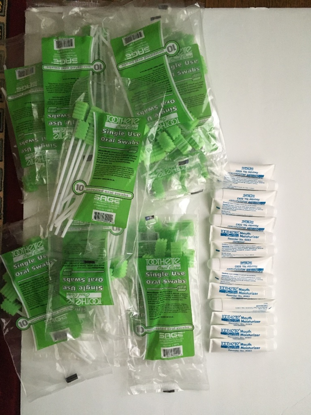 Sage Toothette 13 pks Untreat Oral Swabs + 14 tubes Mouth Moisturizer